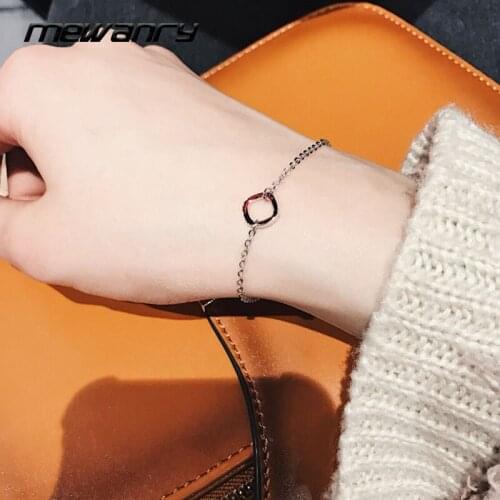 Mewanry 925 Sterling Silver Bracelets for Women New Trend Elegant Simple Hollow Geometric Anklet Party Jewelry Birthday Gifts