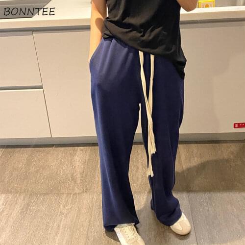 Pants Women Summer Fashion New Solid High Waist Wide Leg All-match Streetwear Korean Style Leisure Female Trouser Loose Stretchy