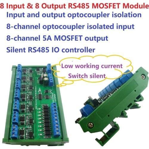 DC 12V 24V 8 Isolated IO DIN35 C45 Rail Box UART RS485 MOSFET Module Modbus RTU Control Switch Board for Relay PLC LED PTZ