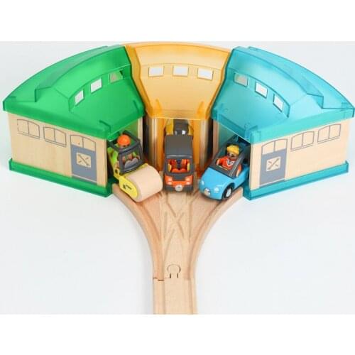 Wooden Track Train Accessories Parking Lot Parking Room Compatible with Wooden Train Railway Track Childrens Kids for Toy Gifts