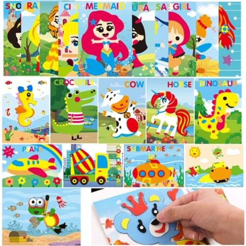 10Pcs Kids DIY 3D EVA Foam Stickers Cartoon Princess Animal Car Dinosaur Puzzle Games Art Craft Early Learning Educational Toys