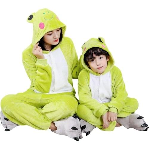 27kids Frog Pajama Male Winter Girl Onesie Animal Cosplay Costume Party Jumpsuit Parent-child Outfit Mother Daughter Clothes