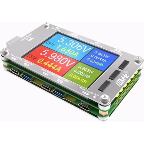 T50N USB Dual channel Power Monitor PD QC3.0 QC2.0 Tester Meter Voltage Current Capacity table Aviation aluminum Case