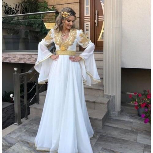 Elegant Traditional Kosovo Albanian White Evening Dresses for Women Party Flared Sleeves Lace Applique Robe De Soirée De Mariage