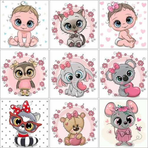 EverShine 5D Full Square Diamond Embroidery Animal Diamond Painting Bear Picture Mosaic Rhinestones Cartoon Child Gift