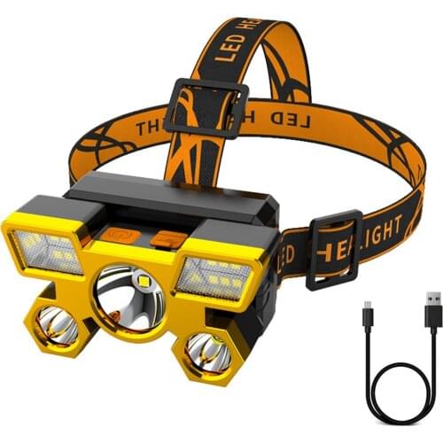 5LED With Built-in 18650 Battery USB Rechargeable Portable Flashlight Lantern Headlamp Outdoor Camping Headlight
