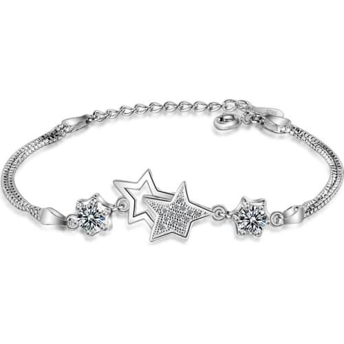 KOFSAC Fashion 925 Sterling Silver Bracelets For Women Girl Party Birthday Charm Star Luxury Crystal CZ Bracelet Jewelry Gifts