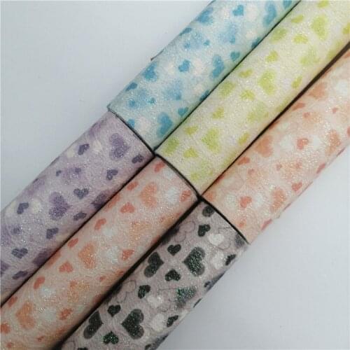 Onefly Wholesales Dropshipping Leather Supplier Hearts Printed Lace Glitter Faux Vinyl Leather Fabric Sheets For Bow DIY FZ188