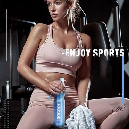 Hot!! Double-layer Spray Cup Outdoor Cycling Sports Water Bottle Portable Plastic Water Cup Ice Preservation Spray Bottle