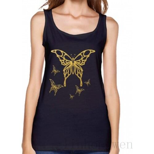 Golden Abstract Butterflies Tank Top Letter Anti-Wrinkle Comical Top Tee Outfit Spring Autumn O-Neck Knitted Vest
