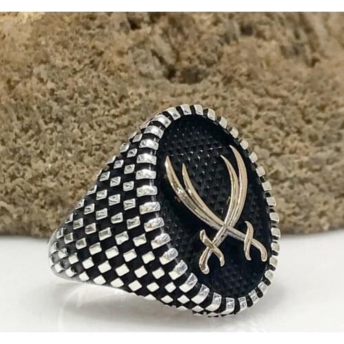 Double Zulfiqar Top Quality Design Sterling Silver Men 'S Ring