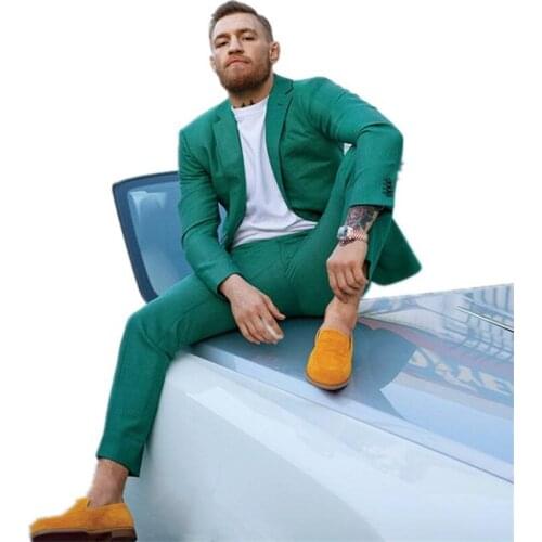 Custom Made Groomsmen Notch Lapel Groom Tuxedos Green Mens Suits Wedding Best Man Suits Men Tuxedos (Jacket+Pants)