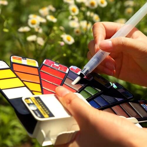 Pigment Paints Set Solid Watercolor With Waterbrush For Drawing Painting Watercolors collapsible suit
