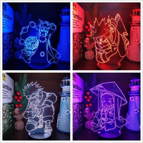Naruto 3D Night Light Uzumaki Naruto Shippuden Bandai Kawaii Room Decor Lampara Led Luminaria Home Decoration Lighting Lights