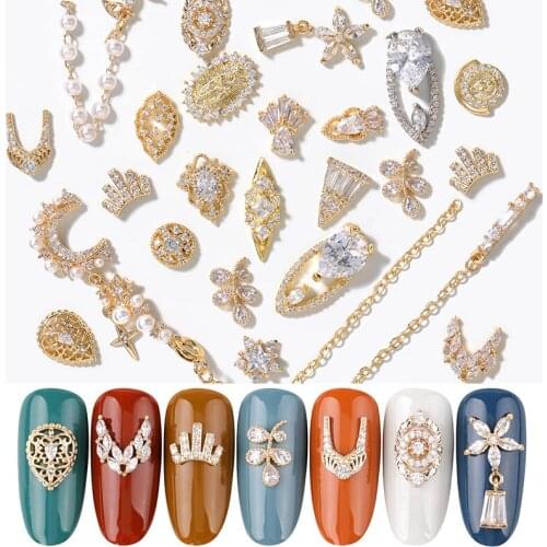 Newest 2 pieces water drop Crystal Dangle Chain Charms Nail Jewelry Decorations 5 type luxury Zircon Crystal Rhinestones For Nai