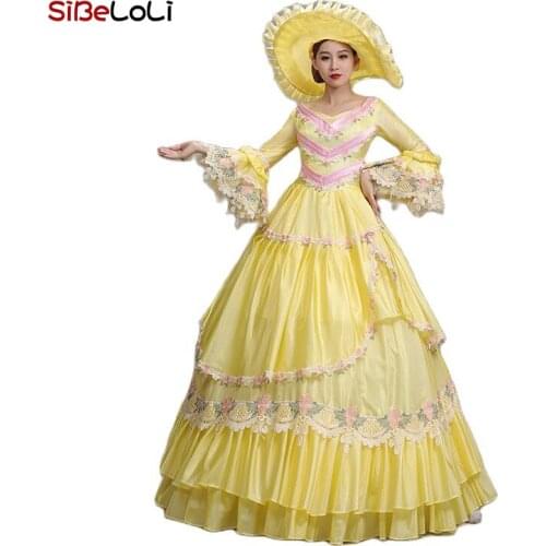 New Arrival Yellow Lace Southern Belle Rococo Lolita Dress Theater Costume