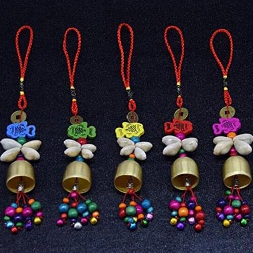 Handmade New Lucky Gift National Wind Bronze Bell Wood Fish Pendant Mobile Wind Chime Outdoor Garden Living Home Decoration