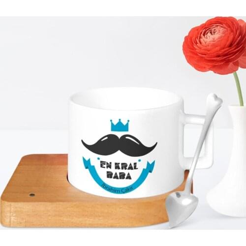 Personalized Fathers Day Themed Wooden Altlıklı Ceramic Cup 15-593