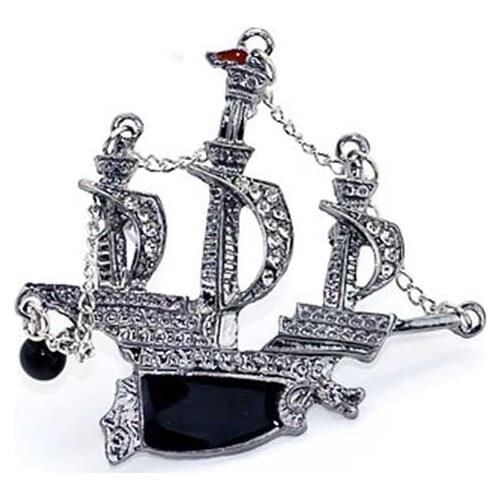 Personality Punk Antique Black Crystal Best Gifts Pirate Vessel Dragon Plated Alloy Brooch Pin Unisex Sailing Boat Ship X2148