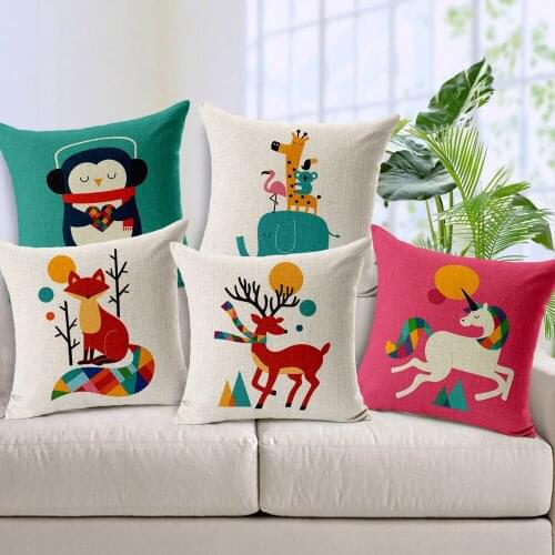 Hedgehog pillow cover, cartoon animal owl lion rabbit Unicorn fox tiger Zebra throw pillow case pillowcase wholesale