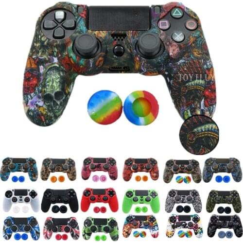 1PCS Anti-slip Silicone Cover Protect Skin Case for Sony Play Station Dualshock 4 PS4 Pro Slim Controller+2Thumb grips accessory