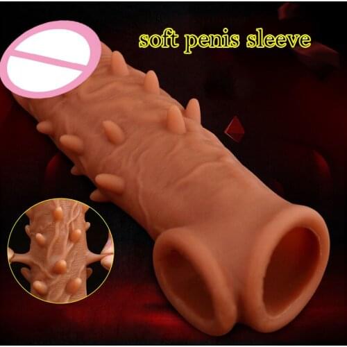 Silicone Cock Sleeve Reusable Condoms Penis Extender Sleeve Penis Enlargement Dildo Realistic Sleeves With Soft Thorn For Men