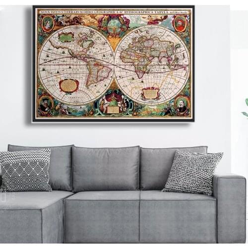 Ancient Map Retro and Nostalgic World Map Posters and Prints Canvas Painting Art Wall Pictures for Living Room Home Decor Cuadro