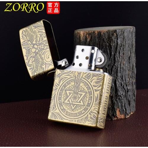 High-Quality Metal Bronze Shell, White Steel Liner Five-Sided Engraving, Kerosene Lighter Grinding Wheel Windproof Lighter