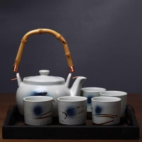 Japanese handmade underglaze color tea pot cup Kungfu teapot teacup ceramic teaware bamboo handle set