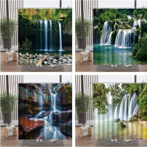 Shower Window Curtain Natural Waterfall Scenery Forest Landscape Waterproof Bath Products Screen Home Decor