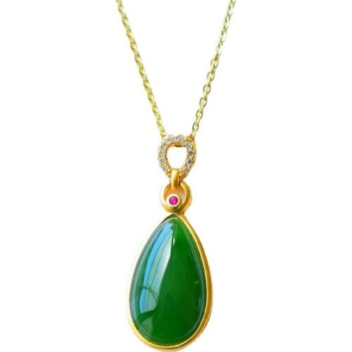 Certified Vintage Silver Jade Necklace S925 Sterling Silver Jade Jasper Necklace for Women Jewelry