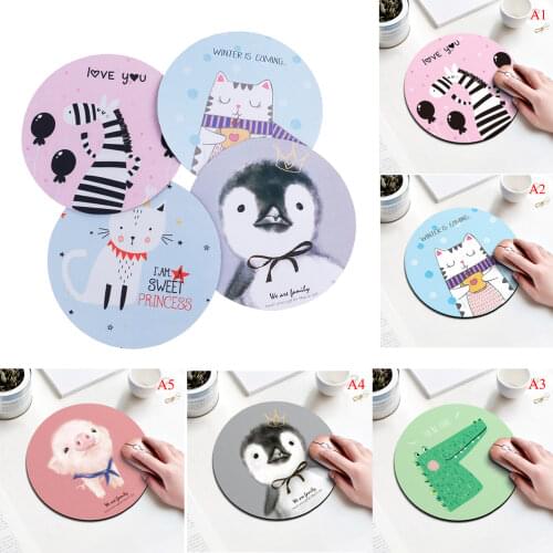 1pcs Cartoon Animal Pattern Mouse Pad Round Mousepad Office Mice Pad Rubber Home Computer Anti-slip Table Mat Study Room PC
