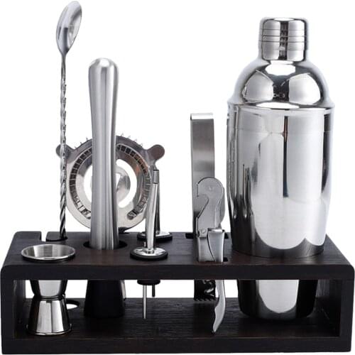 10pcs/Set Bartender Kit Set Wine Martini Shaker Tools with Bamboo Holder