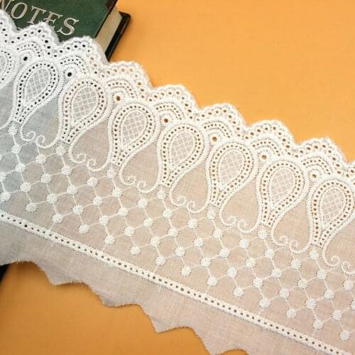 11.5CM Wide High Quality White Cotton Hollow Embroidery Flower Ribbon lace for needlework Handmade DIY Material Decoration