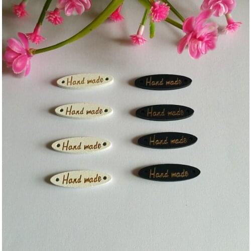 150pcs/pcs) white and black 8x28mm Oval "Hand made" Wooden plaque Sewing Button Decorative Scrapbooking Sewing Accessories