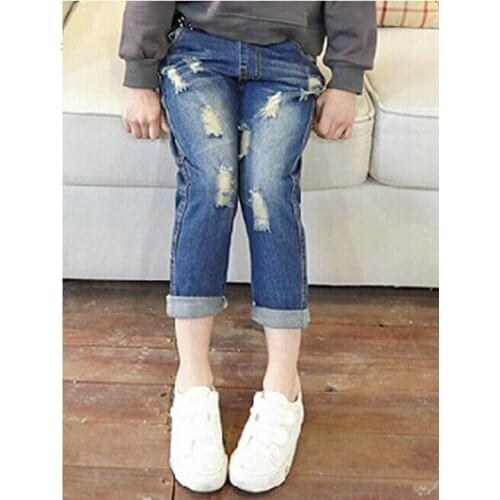 2020 new Korean children' jeans Kids Brand Pants Casual hole denim trousers girls boys pants children baby clothes kikikids