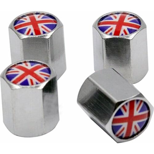 4Pcs/Pack Car Accessories for Land Rover MINI Jaguar UK England Flag Logo Sticker Wheel Tire Valve Caps Stem Covers Sliver