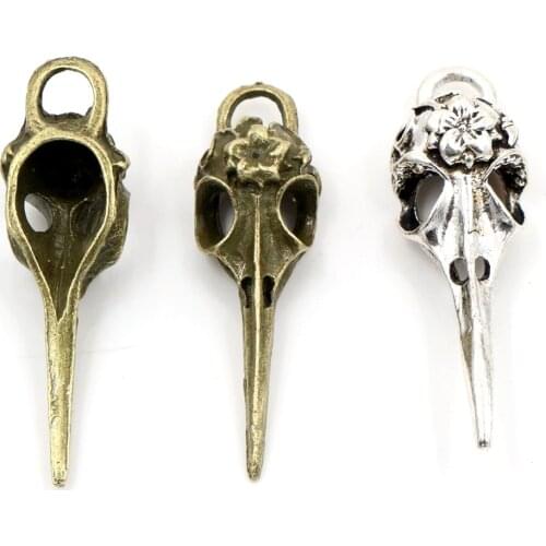41x13mm 4pcs Antique Silver Plated And Bronze Plated Hollow Beak Skull Head Handmade Charms Pendant:DIY for bracelet necklace