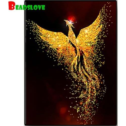 5D Diamond Painting Full Drill Round square Golden bird phoenix animal Diamond Embroidery Handcraft Kit Diamond mosaic decor B74