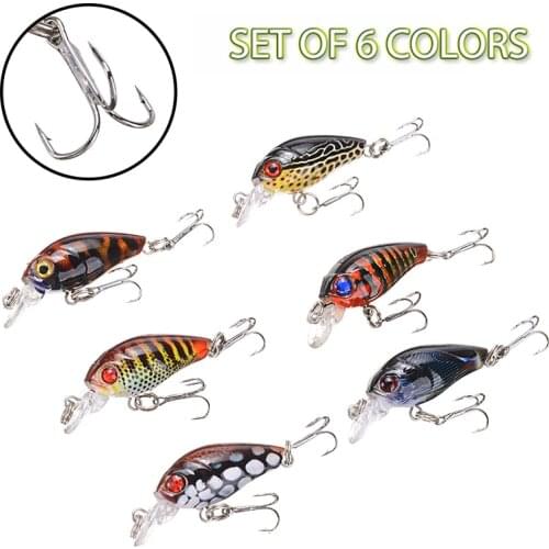 6pcs/set Mini Crank Fishing Lures Wobblers Crankbait Plastic Hard Fake Baits Fishing Crankbait Lure Artificial Tackle