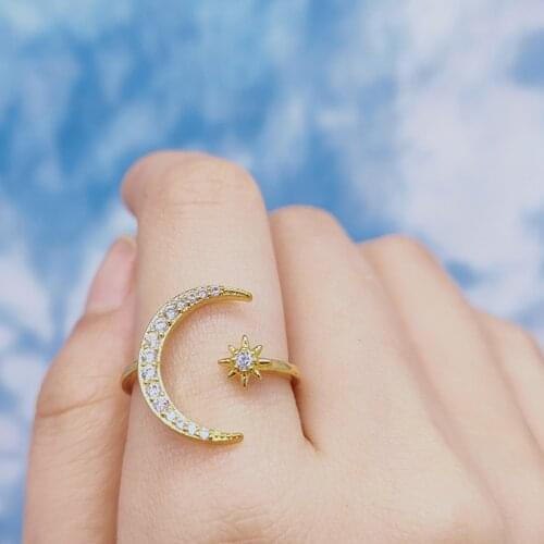 6PCS Mix Fashion Vintage Minimalist Moon Star Opening Ring For Women Gold Silver Color Wedding Party Bohemian Jewelry Cute Gift
