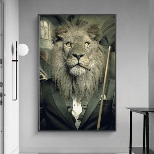 Abstract Smoke Lion in a Suit Canvas Painting on the Wall Art Posters and Prints Modern Nordic Style Animals Decorative Pictures