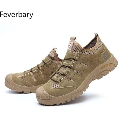 Feverbary Men Steel Toe Cap Work Safety Shoes Outdoor Non-slip hiking Boots Women lightweight Trainer Comfortable Sneakers
