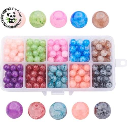 300pcs/box 8mm Round Glass Crackle Beads Loose Spacer Beads for Jewelry Making DIY Bracelets & Necklaces 10 Colors Pandahall