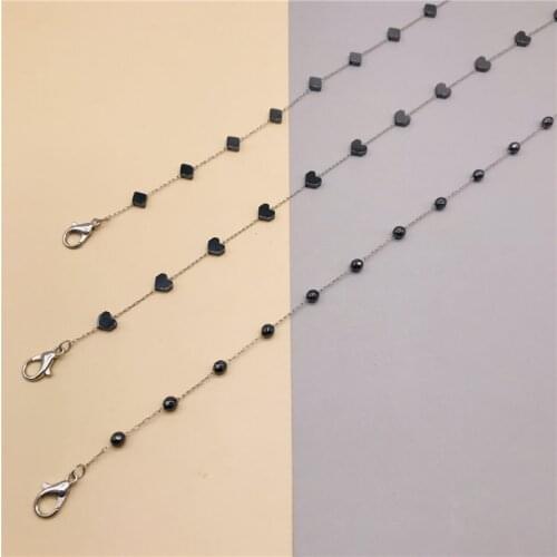 New Handmade Hematite Black Crystal Adjustable Length Beads Mask Chain for Women Neck Chain Necklaces Strap Holder for Women Kid