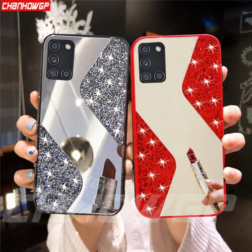 For Samsung Galaxy A51 Case Luxury Geometry Makeup Mirror Phone Cases For Samsung A71 A717F A515F A 51 71 Glitter Soft TPU Cover