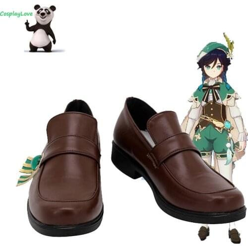 CosplayLove Genshin Impact Venti Brown Cosplay Shoes Long Boots Leather Custom Hand Made For Girl Boy