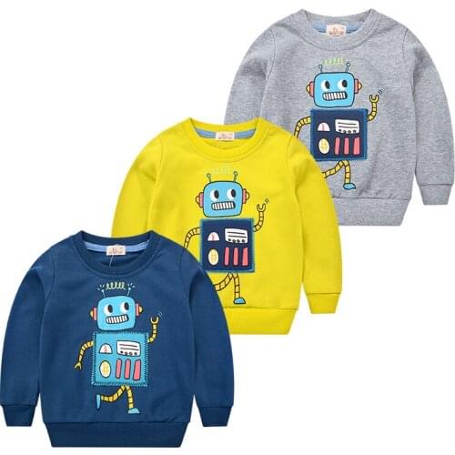 27kids Autumn Tops Full Long Sleeve Clothes Childrens Print Cartoon Cute Robot Kids Sweatshirt Casual Cotton 2-9Years