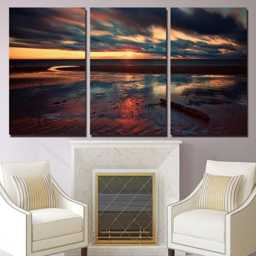 JIE DO ART Posters Wall Art Framework Pictures 3 Pieces Sunset Beach Clouds Landscape Paintings For Living Room Home Decor