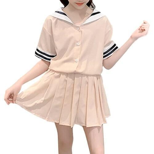 Kids Girls Clothes Set College Style Children Clothing School Student Uniforms Short Sleeves Tops Pleated Skirt 2 Piece Outfits